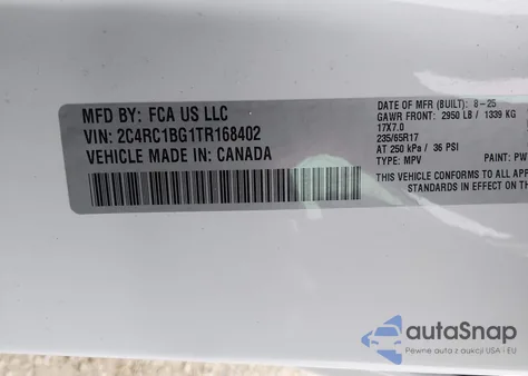 2026 Chrysler Pacifica Select z USA, uszkodzony, nr VIN 2C4RC1BG1TR168402